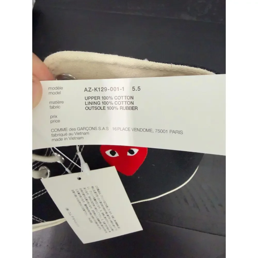 NWT Comme des Garçons PLAY x Converse Chuck 70 High 'Small Red Heart-B,$150 MSRP - Picture 3 of 7